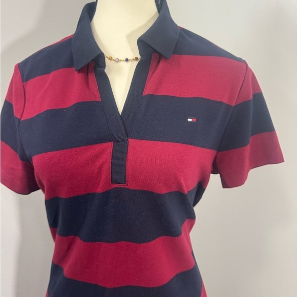 Tommy Hilfiger Women's Bodie Fit Stripe Collared V-Neck Dress Short Sleeve M - Picture 3 of 10